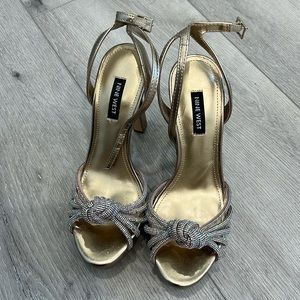 Nine West Gold wowzz platform dress sandals sz 7 Bronze Crystal